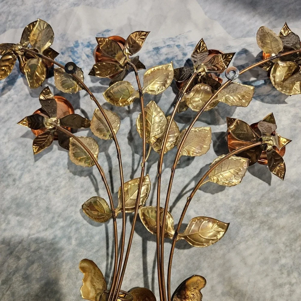 Vintage Metal Rose Wall Decor‎ Gold Copper Butterflies Floral Hanging 20